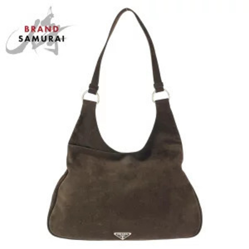 Prada hobo shoulder bag dark brown triangular plate